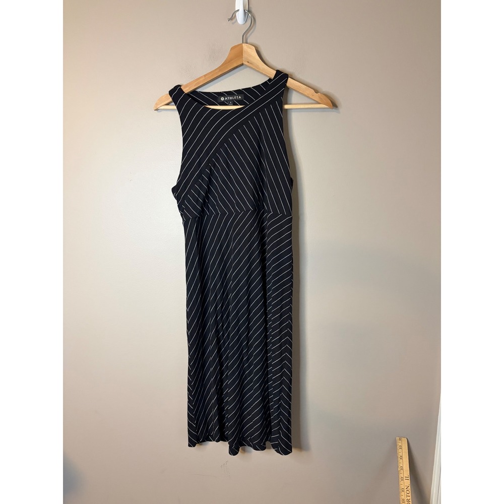 Athleta Dress Women S Black Striped Sleeveless Modal Spandex Casual